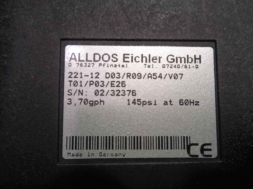 ALLDOS PRIMUS 221 DOSING PUMP 221-12 D03/R09/A54/V07 W/ SIEMENS MOTOR